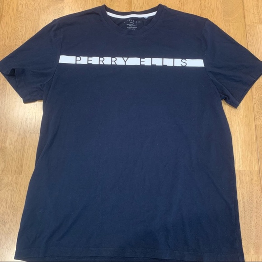 Perry Ellis Navy Cotton Tee‎ Shirt L